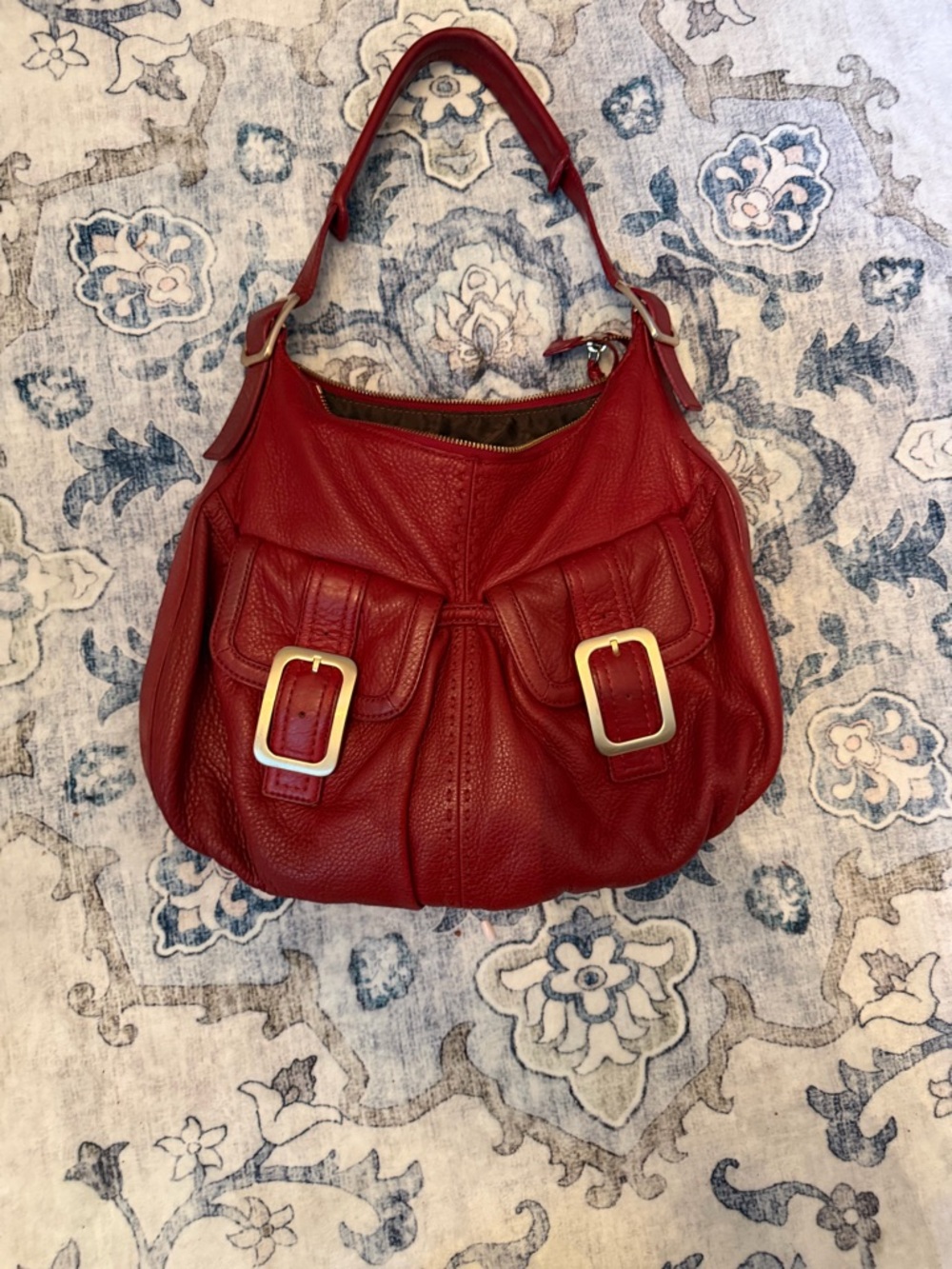 Cole Haan Women's Red Leather Shoulder Bag with Buckle Pockets